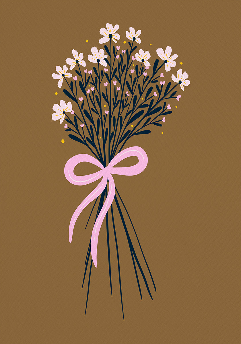 Bouquet Floral Com Laço - laranja queimado e rosa