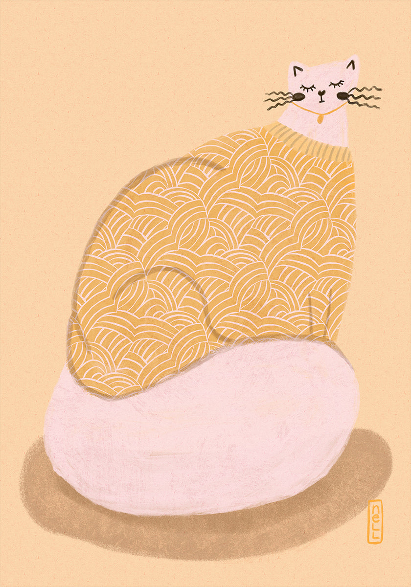 Pôster Gato em uma ilustração de camisa amarela manteiga