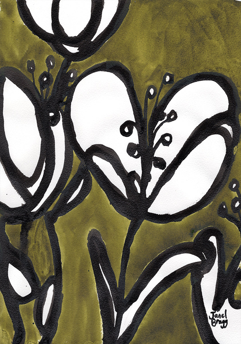 Pôster Floral com tulipas em verde musgo