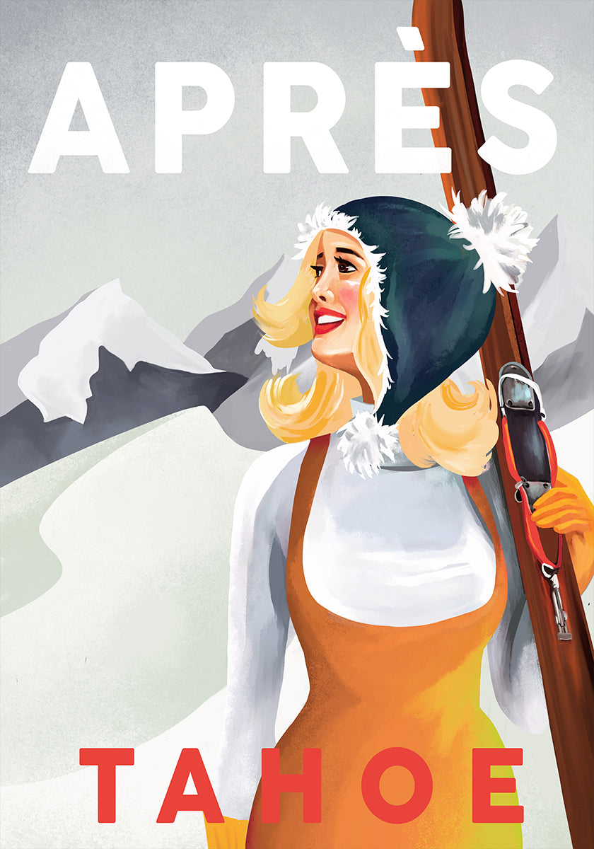 Pôster Arte Pin Up Vintage de Apres Ski Lake Tahoe