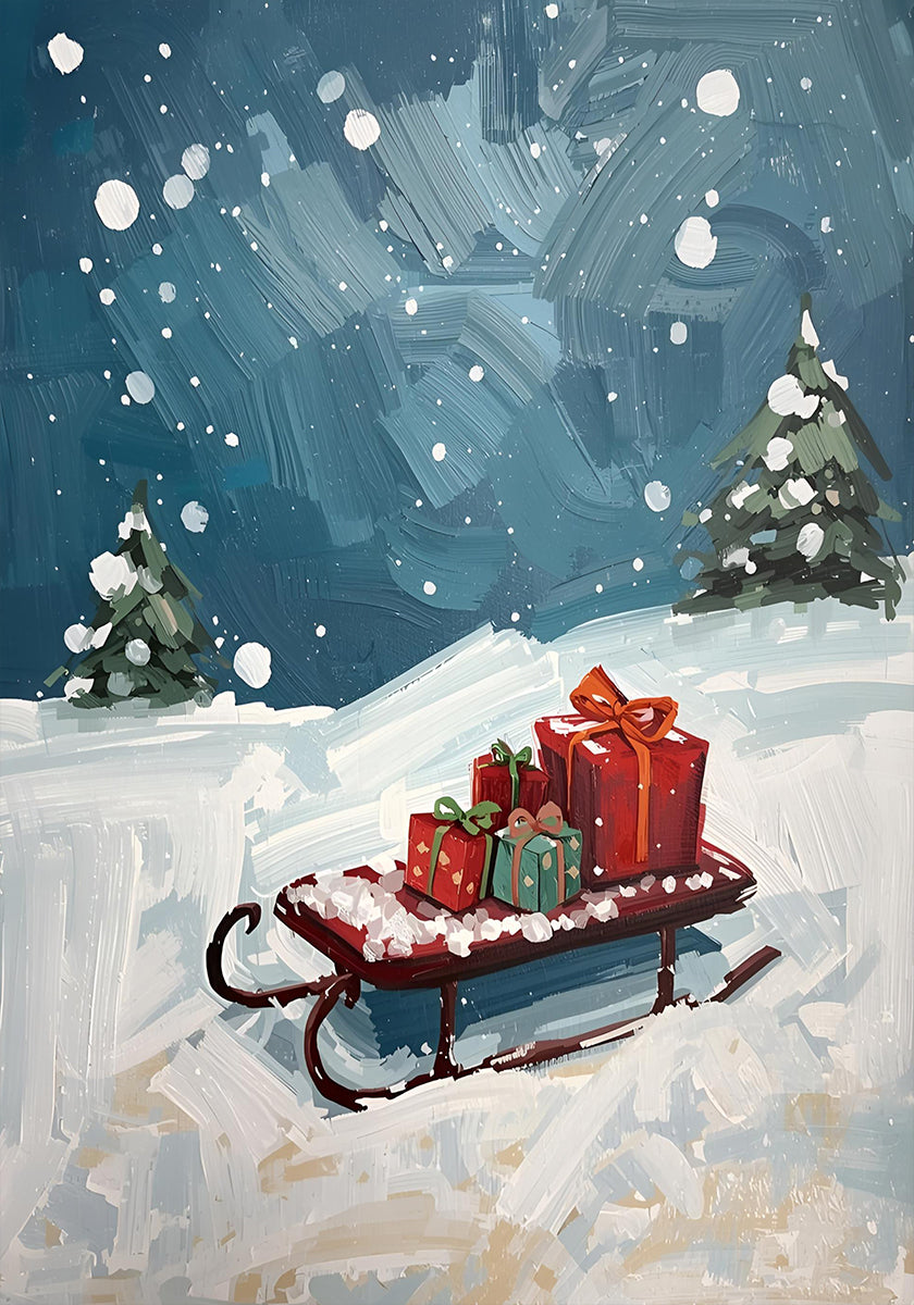 Póster Schlitten mit Geschenken