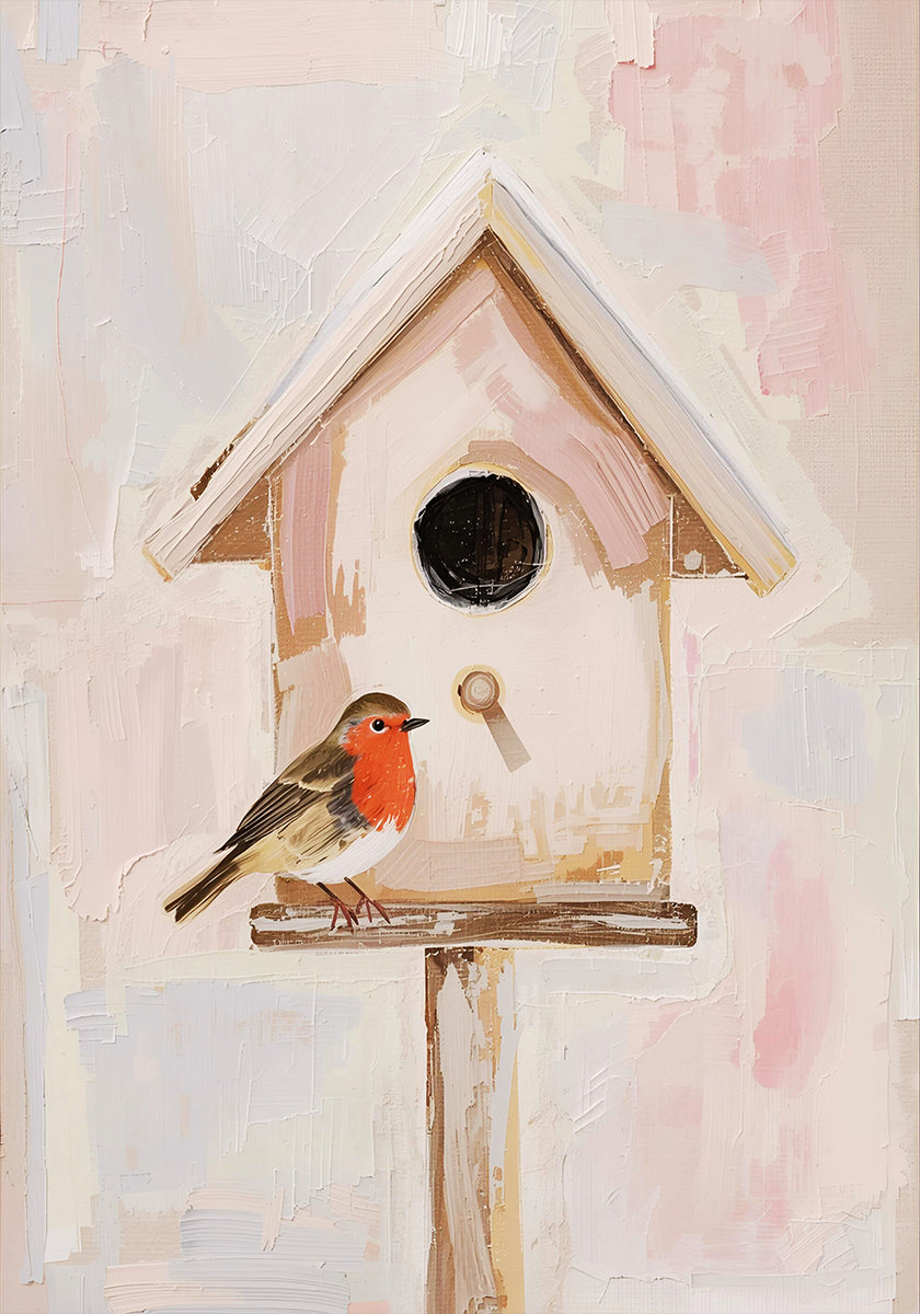 Póster Vogelhaus com Rotkehlchen