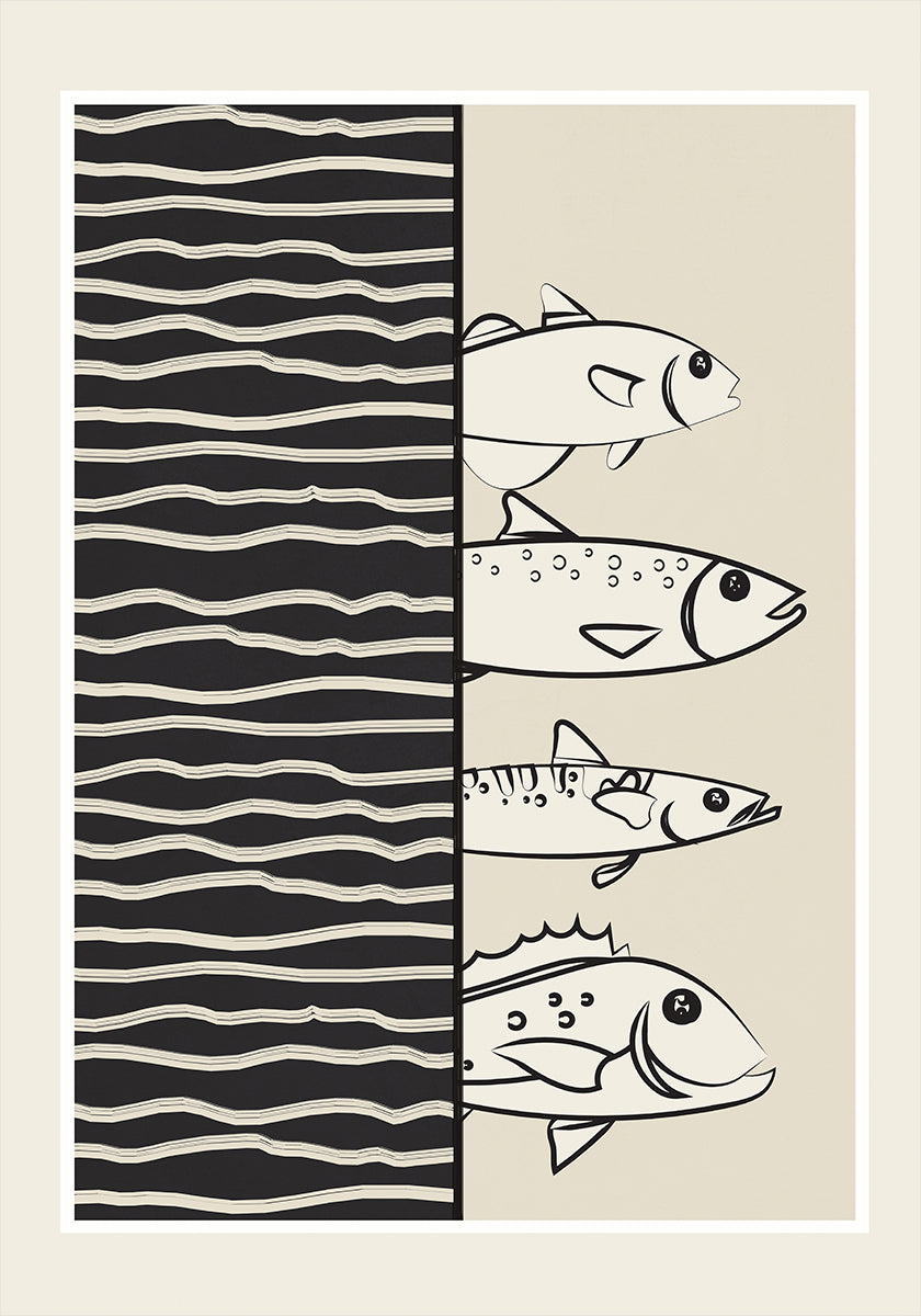 Abstract Fishes On Waves Plakat - Posterbox