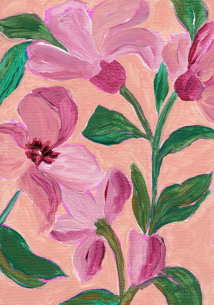 Pink Flowers With Bold Green Leaves (NEW) - Posterbox