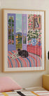 Black Cat on Bed French Doors Garden View (NEW) - Posterbox