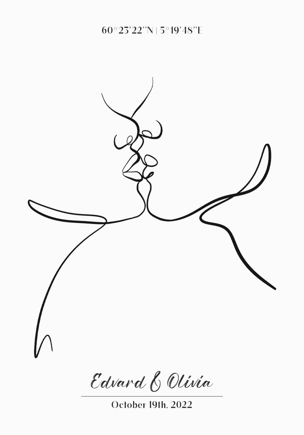 Pôster Casal beijando linha artística personalizada