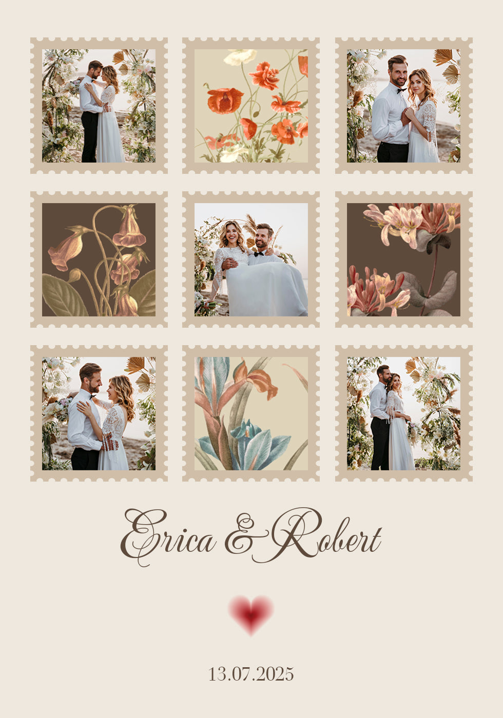 Póster Elegante Colagem de Fotos de Casamento Personalizada