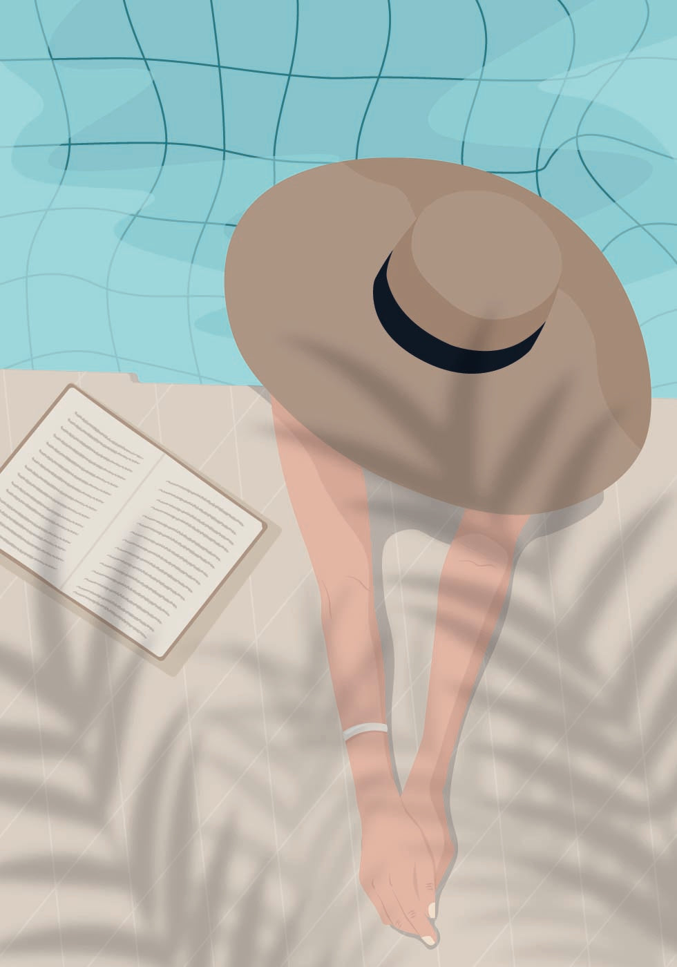 Poster Aproveite o momento 2, verão à beira da piscina com livro e chapéu