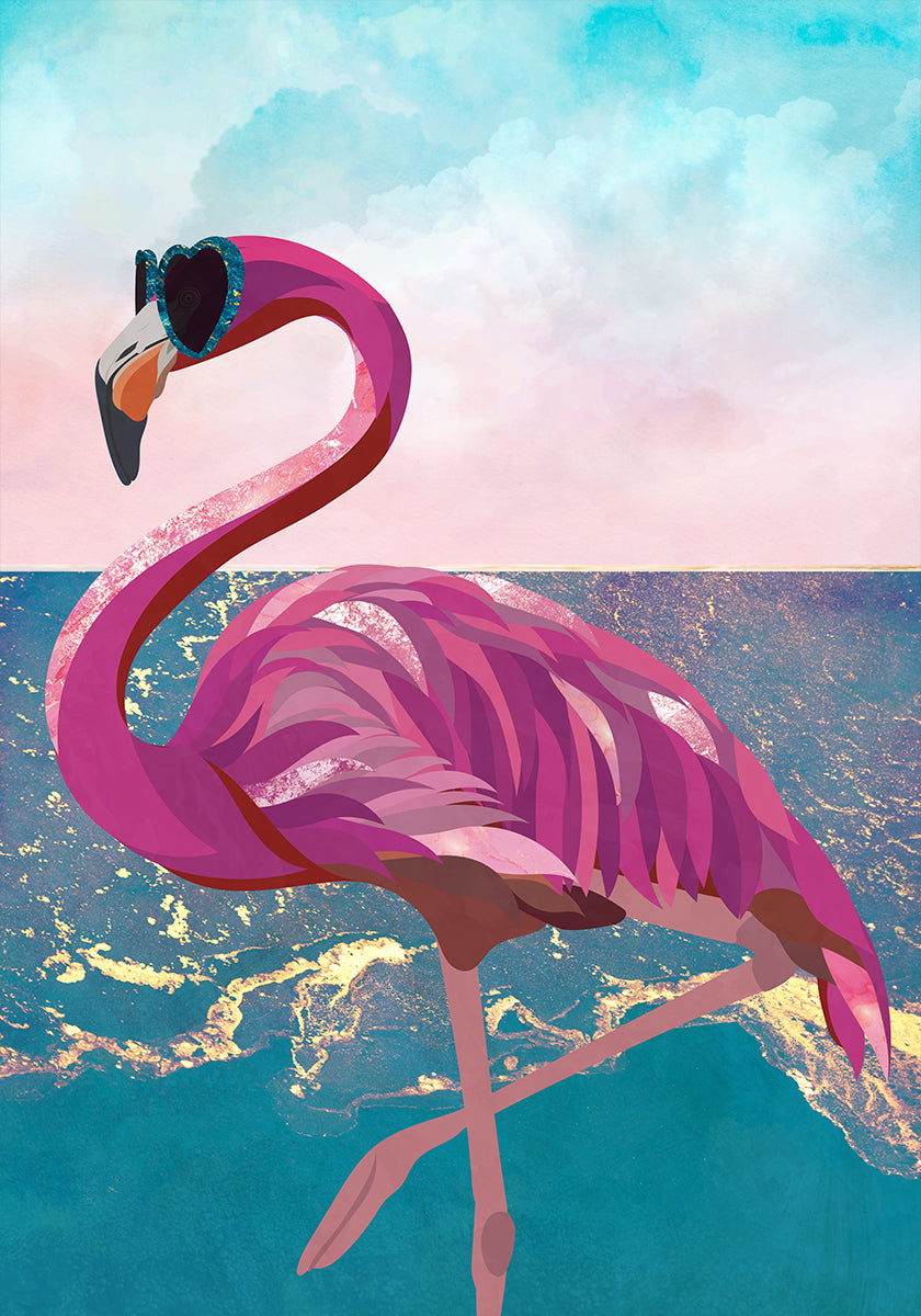 Póster Flamingo vai para a praia