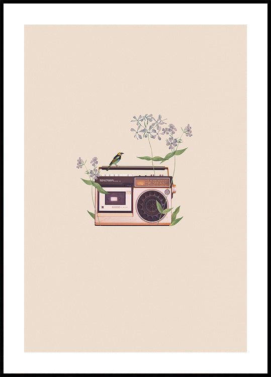 Póster Floral vintage radio