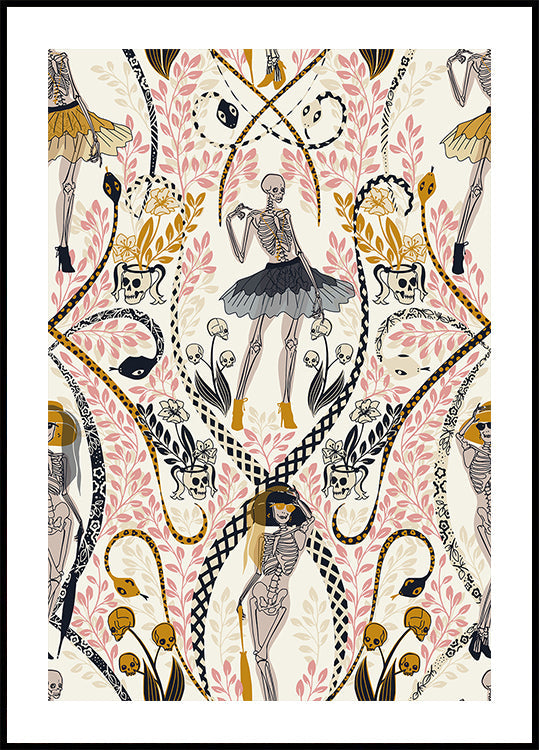 Póster Padrão branco antigo fashionista gótico