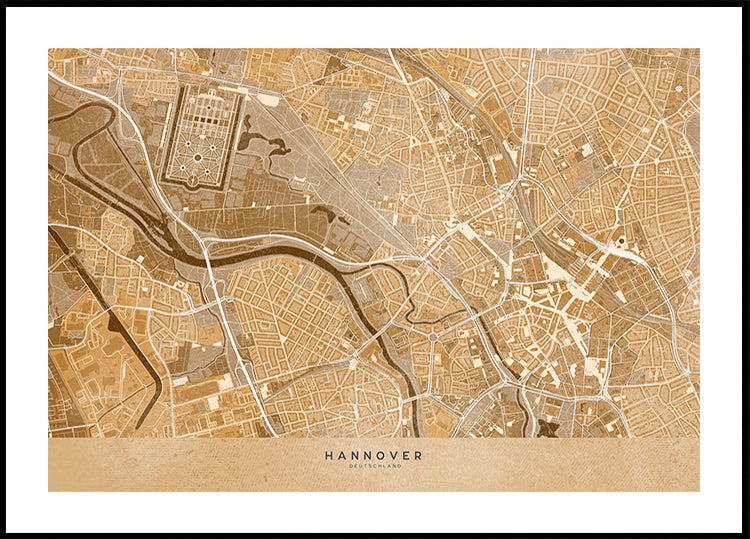 Mapa vintage em sépia do centro de Hannover, Alemanha (NOVO)