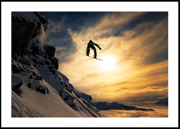 Póster Snowboard ao pôr do sol