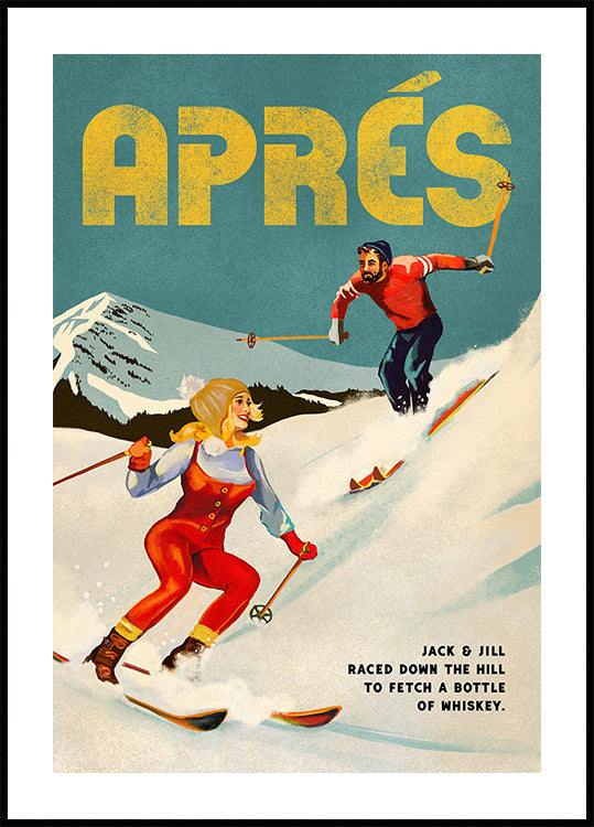 Pôster Vintage Pin Up Apres Whiskey Ski Couple