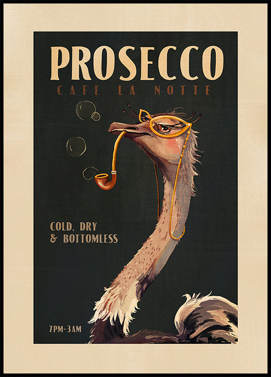 Pôster Art Déco Prosecco Wall Art de um avestruz