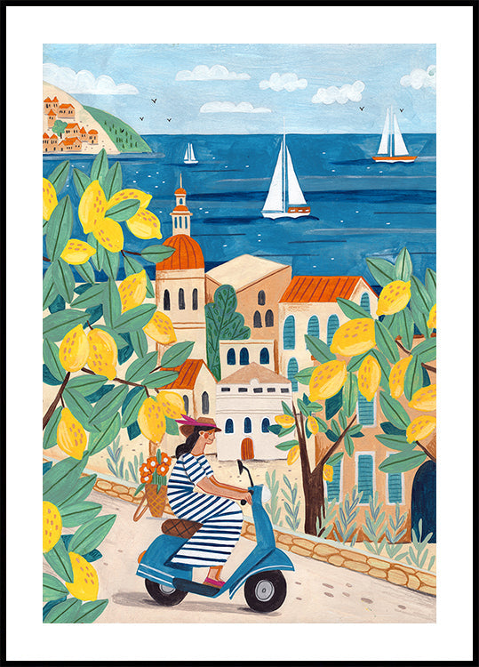 Póster Mulher de viagem na costa de Amalfi, Itália