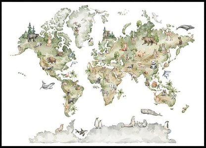 Cartaz do mapa do mundo animal