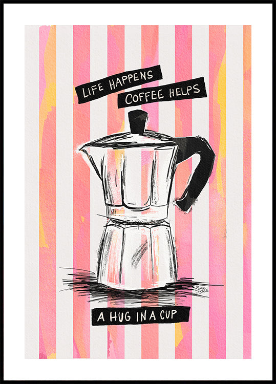 Póster Café Mocca em Listras - Abraço em uma Xícara
