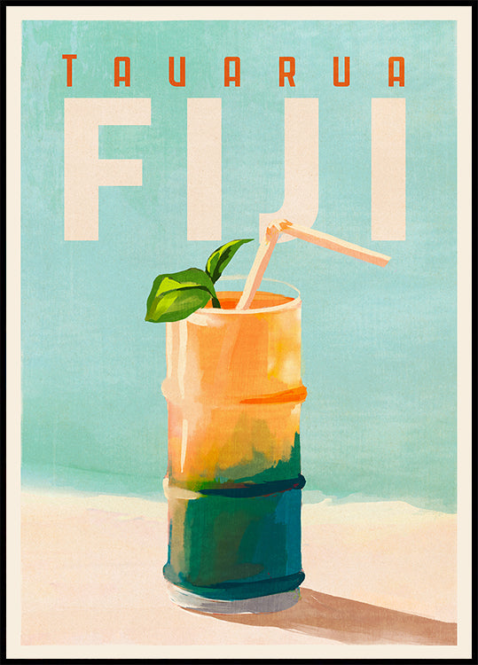 Poster Arte de viagens de coquetel de Tavarua Fiji