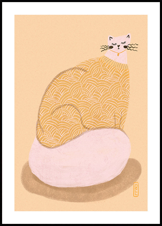 Pôster Gato em uma ilustração de camisa amarela manteiga