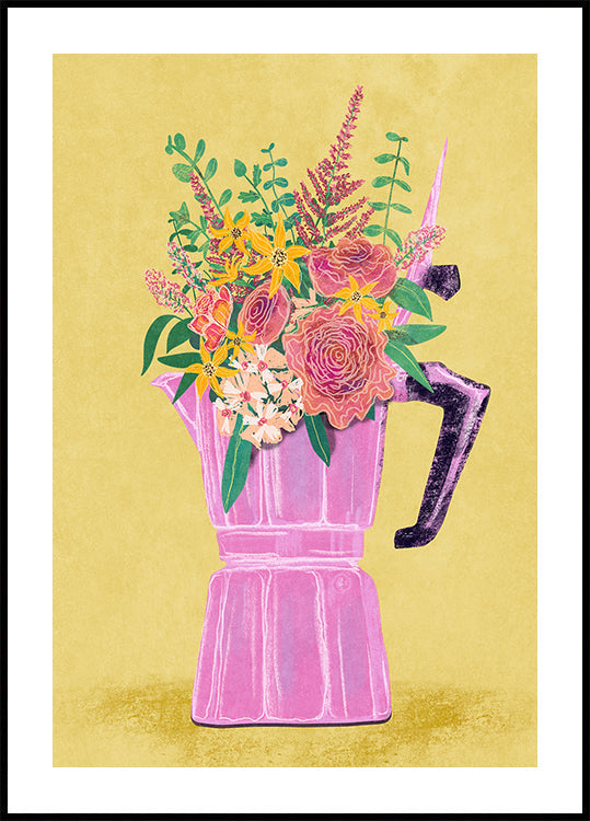 Máquina de café expresso com flores