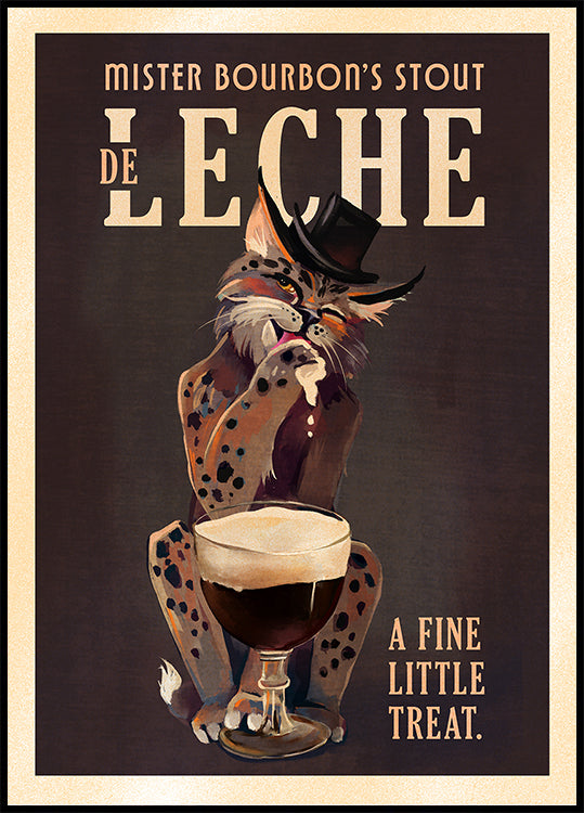Poster Arte do gato do estilo Bourbon De Leche Guinness