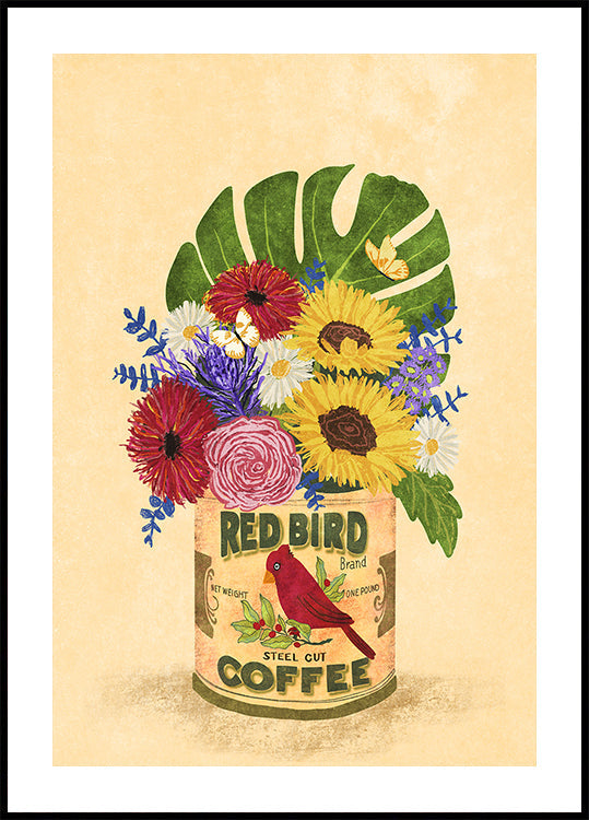 Póster Flores em uma lata de café vintage