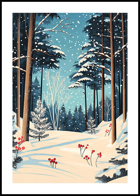 Póster Floresta nevada de Natal