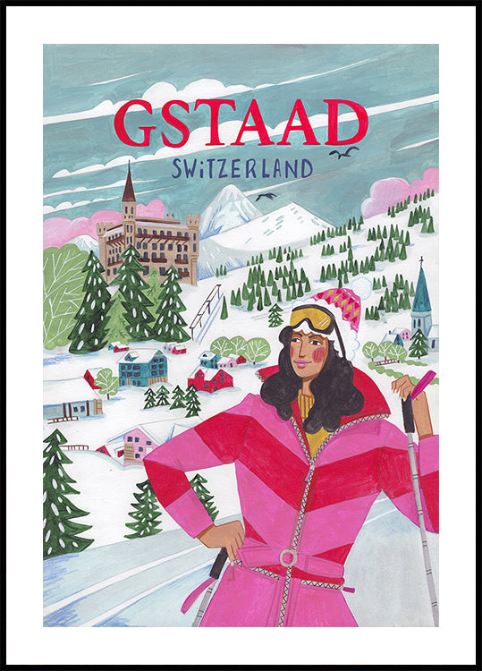 Póster Mulher de viagem em Gstaad, Suíça
