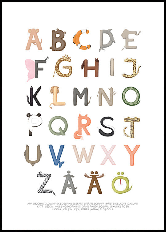Pôster de letras de animais