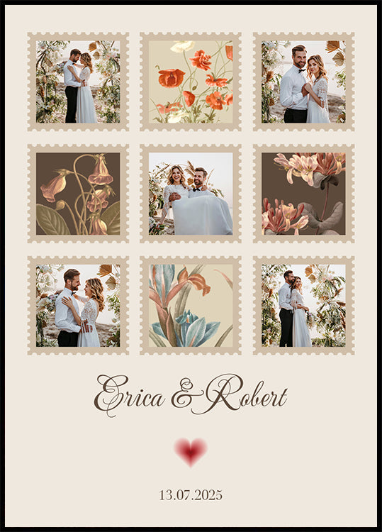 Póster Elegante Colagem de Fotos de Casamento Personalizada