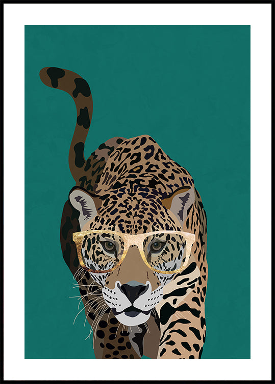 Póster Leopardo verde curioso