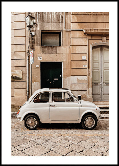 Cartaz de carro clássico em ambiente urbano