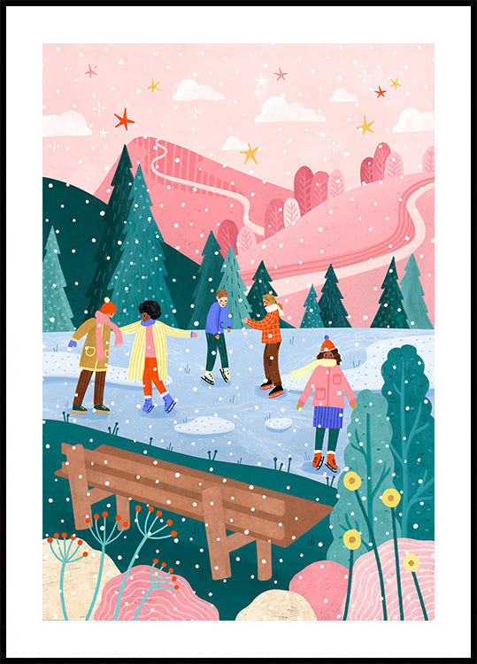 Pôster de patinação no gelo de pessoas