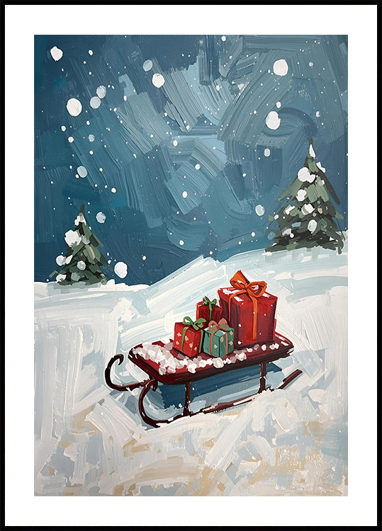 Póster Schlitten mit Geschenken