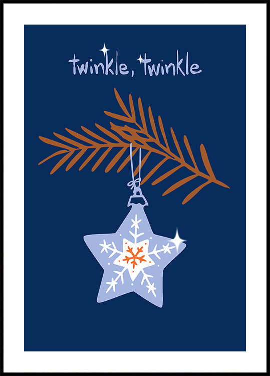 Póster Brilho alegre estrela de Natal azul