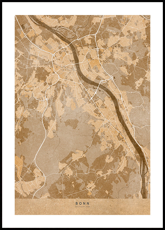 Mapa vintage sépia de Bonn, Alemanha (NOVO)
