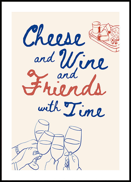 Pôster Queijo e Vinho..., Texto + Ilustração