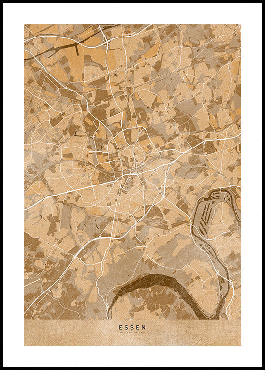 Mapa vintage em sépia do centro de Frankfurt, Alemanha (NOVO)