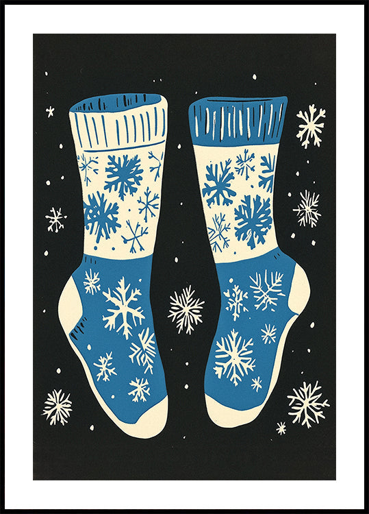 Pôster Vintage Socks Knitwear Azul em Preto