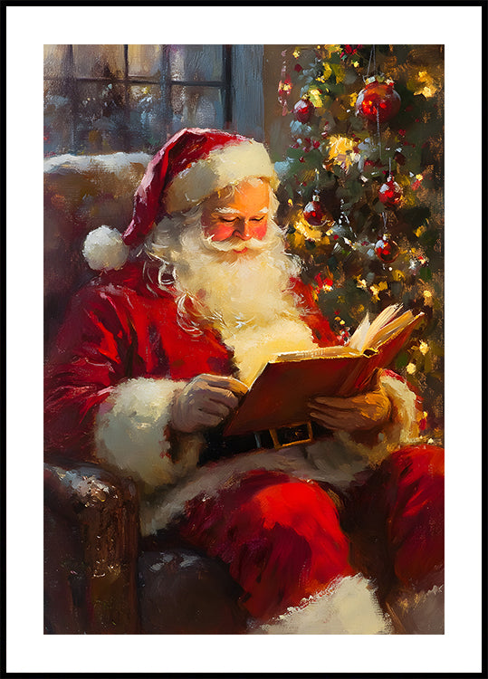 Pôster Papai Noel lendo um livro