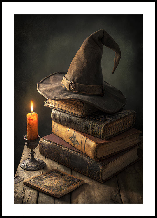 Pôster de livros de feitiços de bruxa