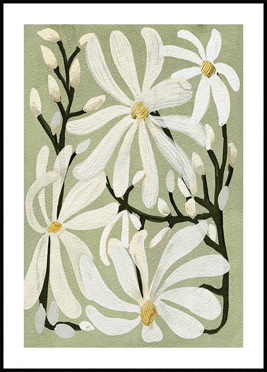 Póster Star Magnolia Florals no fundo Sage