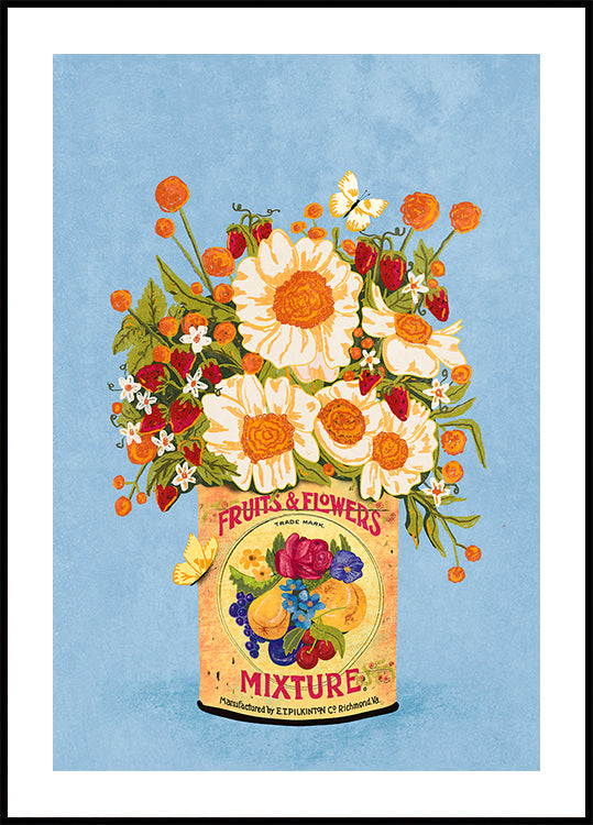 Flores em uma lata de chá vintage