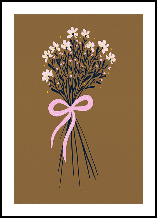 Bouquet Floral Com Laço - laranja queimado e rosa