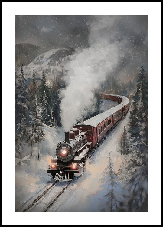 Pôster Trem a vapor da queda de neve