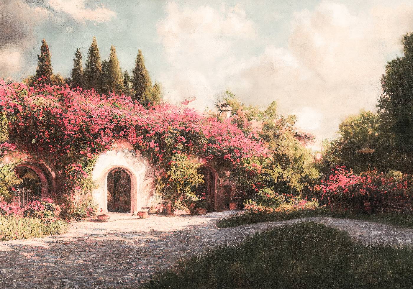 Old House with Flowers Vintage Painting Plakat - Posterbox.no