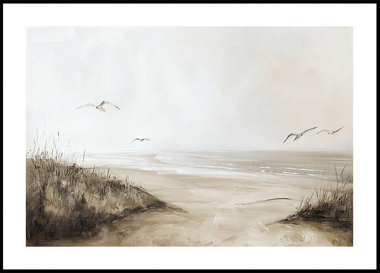 Vintage Neutral Beach Seagulls Painting Plakat - Posterbox.dk