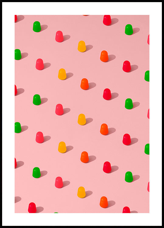 Dots Candy Gum Drops - Repeating Pattern On Pink Background (NEW) - Posterbox