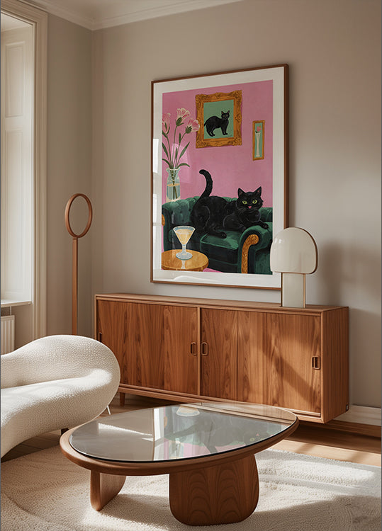 Cat On The Sofa With Martini Plakat - Posterbox